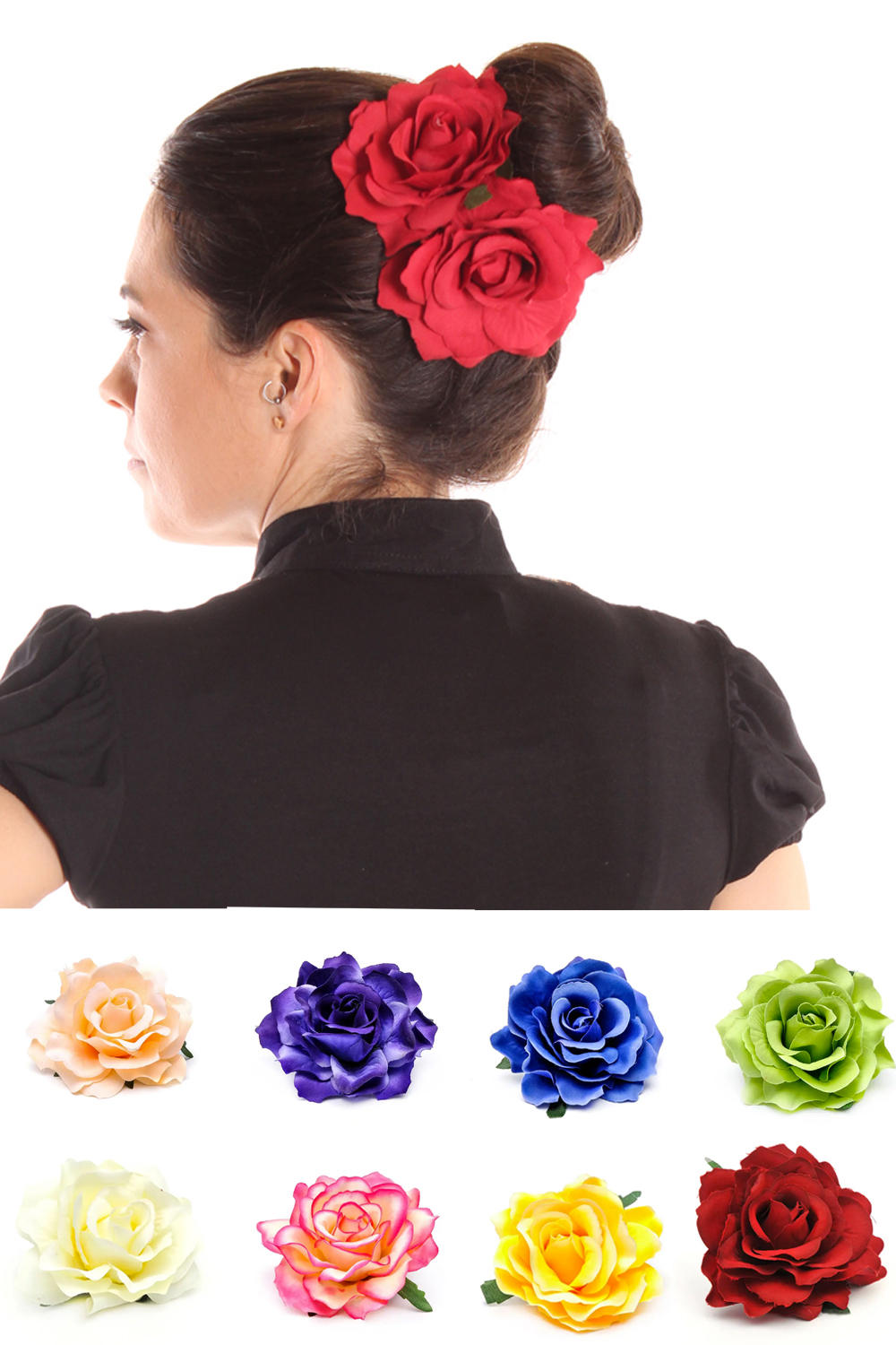 Große Rose Haarblüte rockabilly Blumen Haarspange Hairclip Brosche