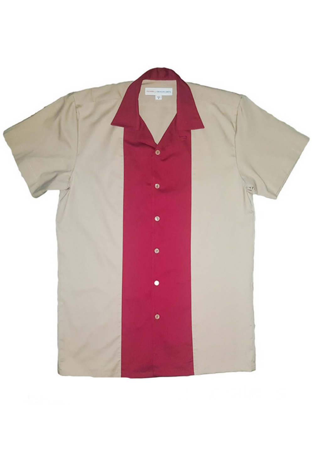 1950s Style rockabilly classic Lounge Shirt BOWLING Hemd beige-weinrot