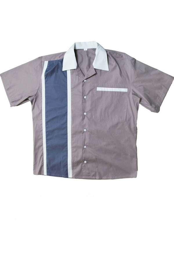 retro Panel rockabilly Lounge Shirt BOWLING Hemd Bowlingshirt grau