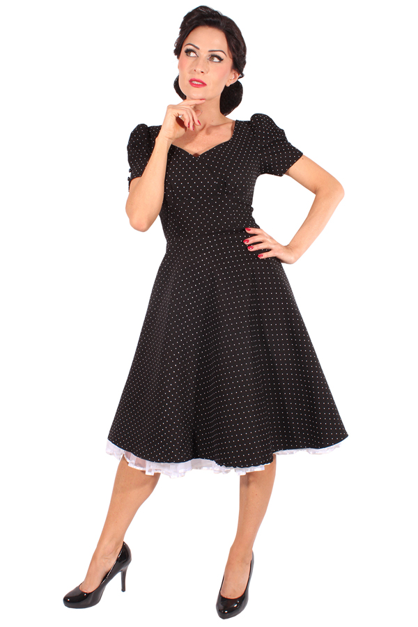 50s rockabilly SWING Kleid POLKA DOTS Puffärmel Petticoatkleid schwarz