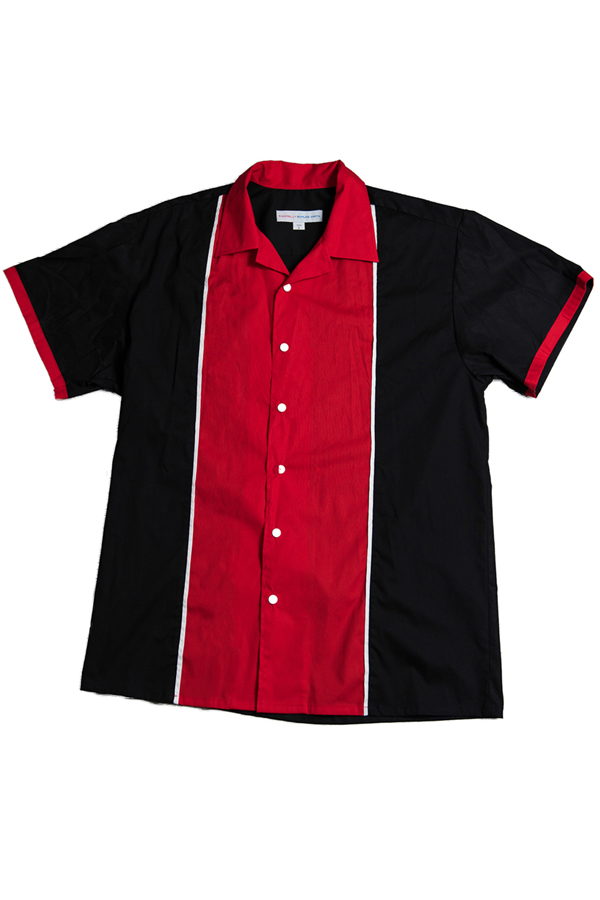50s rockabilly Lounge BOWLING Shirt Hemd Bowlinghemd schwarz rot