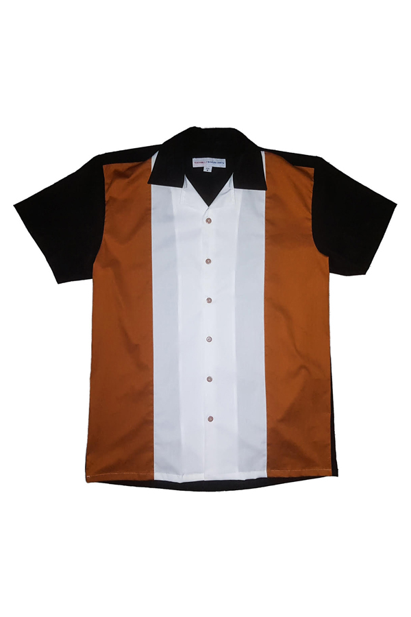 50er Jahre rockabilly Panel Lounge Shirt BOWLING Hemd schwarz braun