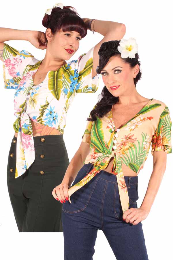 Hawaii retro rockabilly Gypsy Flower Bluse Taillenbluse Kurzbluse