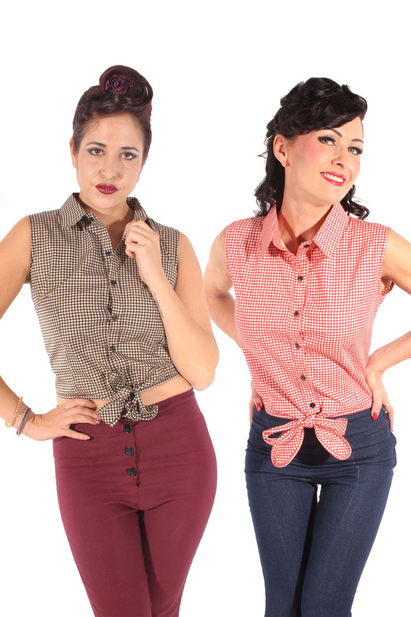 Gingham retro rockabilly Taillenbluse Country Binde Bluse Kurzbluse