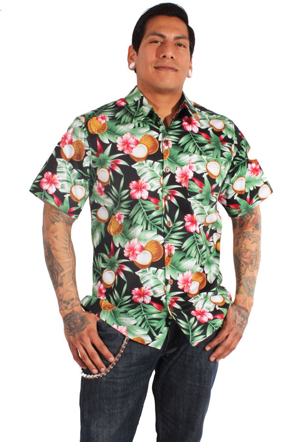 Kokosnuss retro Hawaii rockabilly Hawaiihemd Hibiskus Blumen Shirt