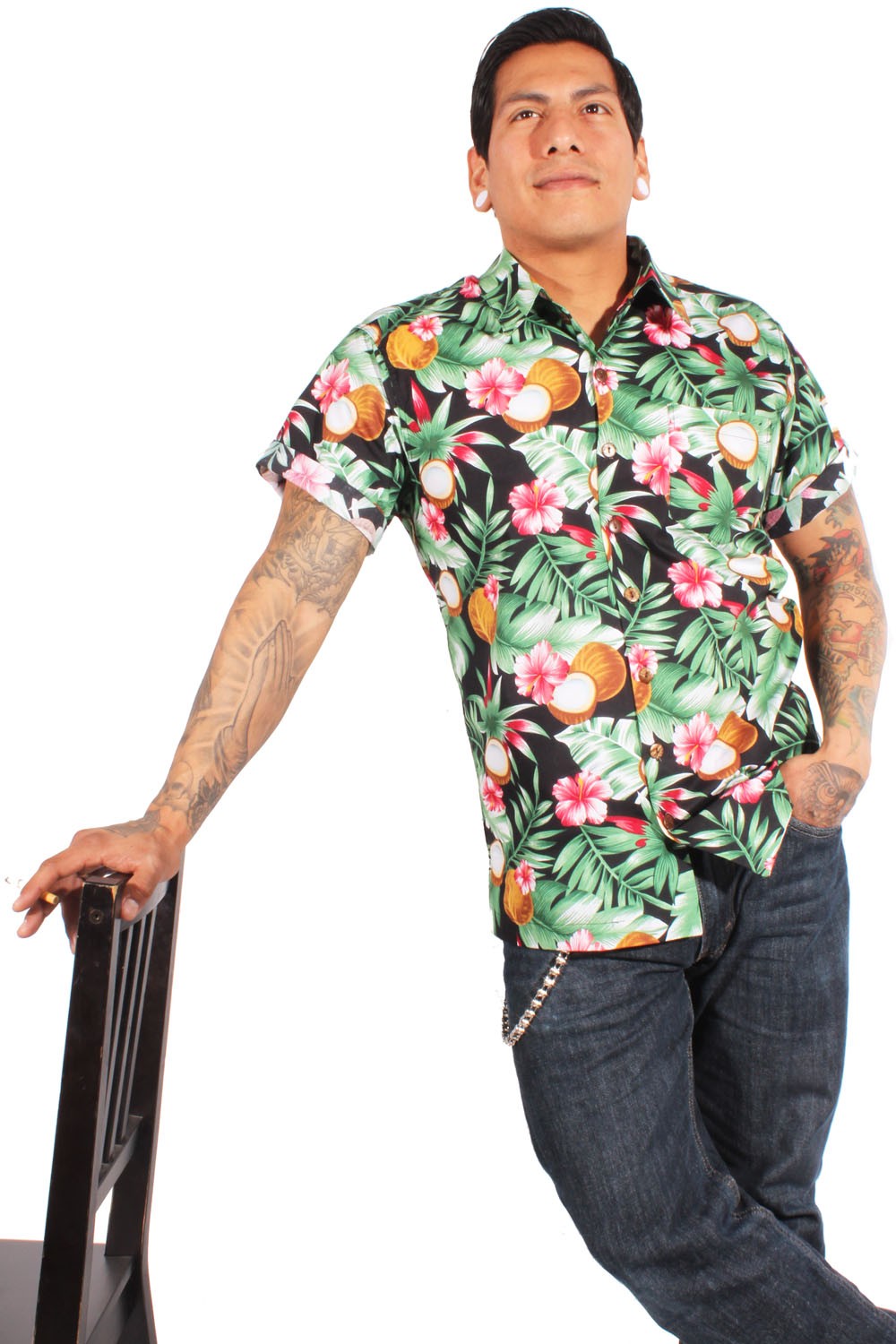 retro Hawaii Hibiskus Palmen rockabilly Hawaiihemd Shirt geblümt gelb