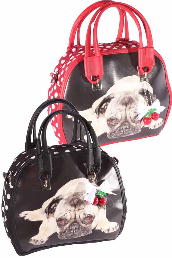 Polka Dots Mops rockabilly Cherry Bow Handtasche Hunde Pug Dog Tasche
