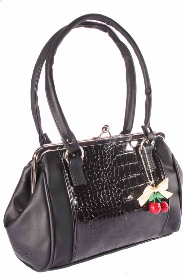 50er rockabilly Krokodil Optik Lack retro Schleife Kisslock Handtasche