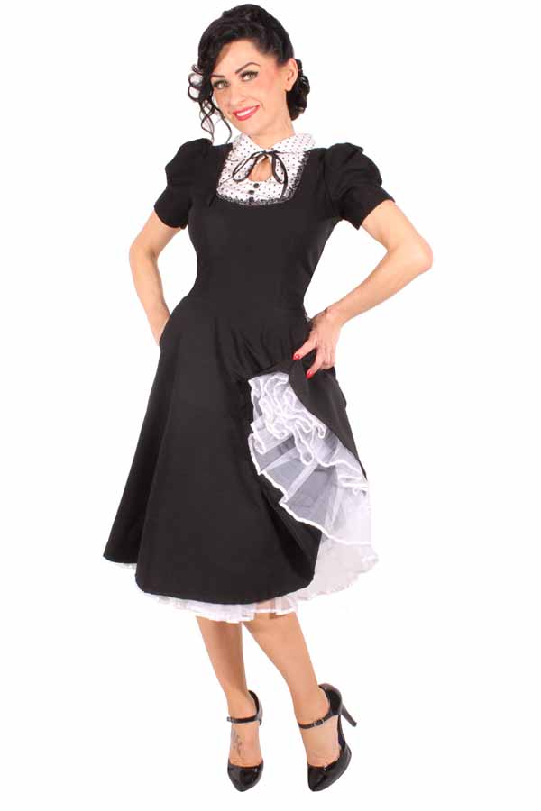rockabilly French Maid Swing Kleid retro Polka Dots Petticoatkleid schwarz