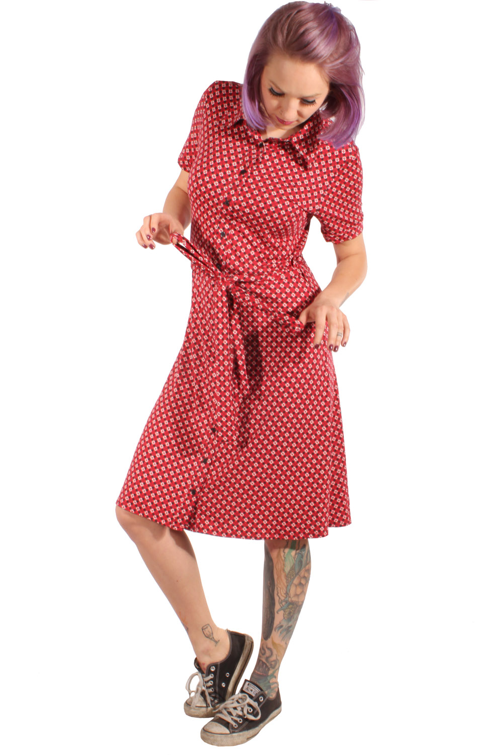 60er Jahre retro A-Form Stretch Kleid Shirtkleid Jerseykleid rot