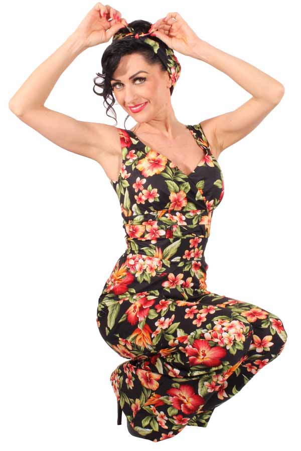 retro Hawaii Hibiskus Blumen Playsuit Marlene Jumpsuit Overall