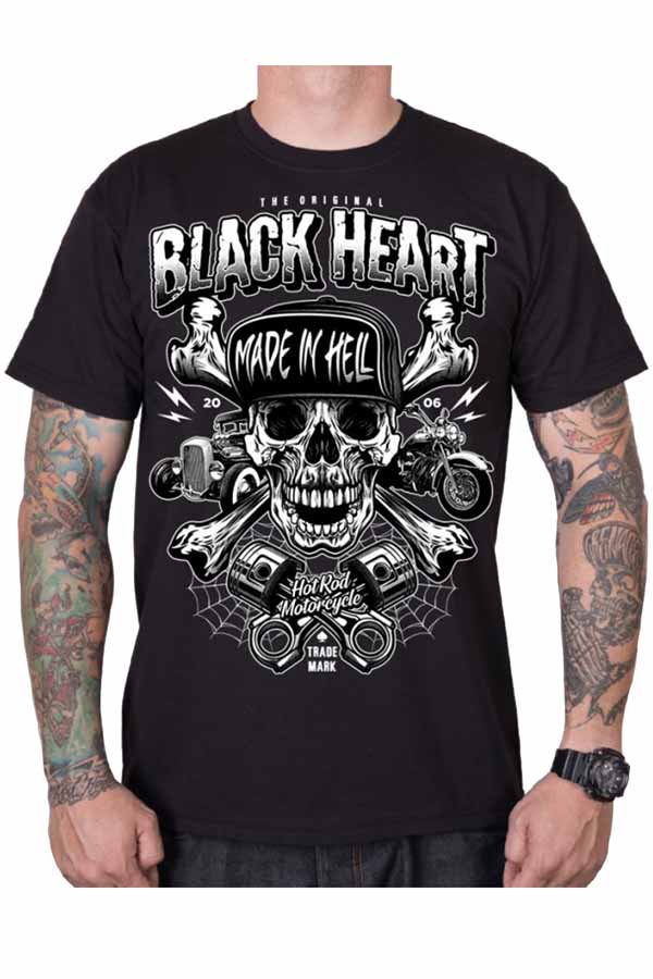 Sinner Made in Hell Skull US-Car Totenkopf Hot Rod Black Heart T-Shirt