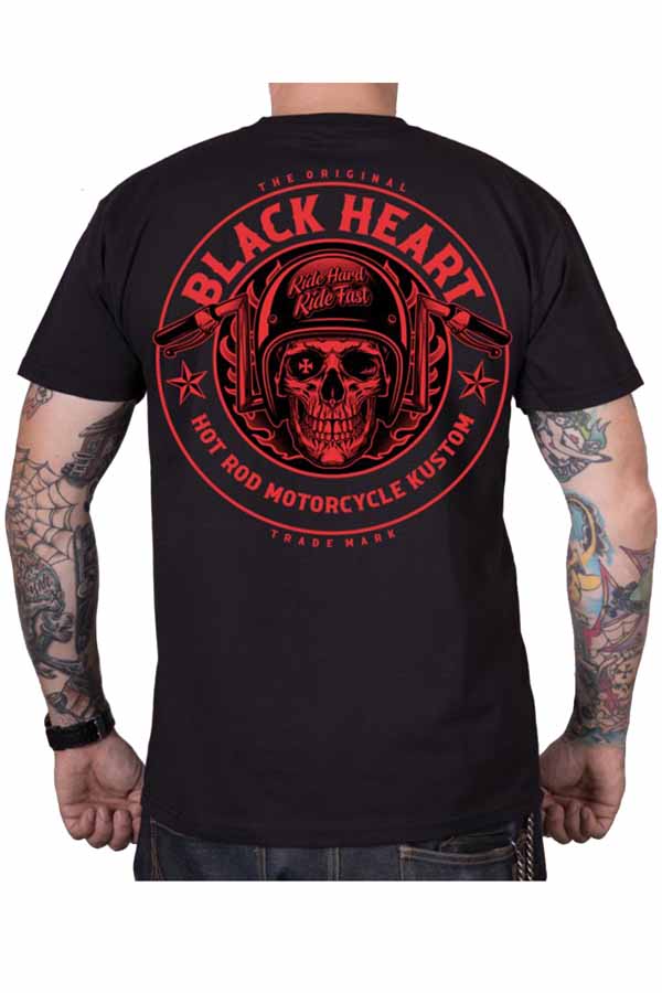 Hellman Chopper Motorrad Rock`n Roll Biker Totenkopf Black Heart T-Shirt