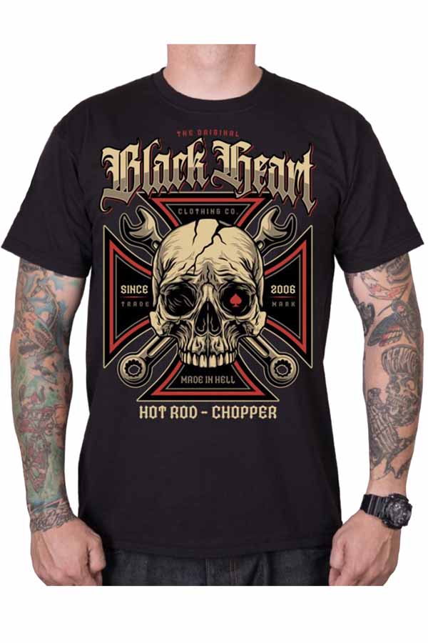 Wrench Rod Totenkopf Chopper Hot Rod Skull Black Heart T-Shirt