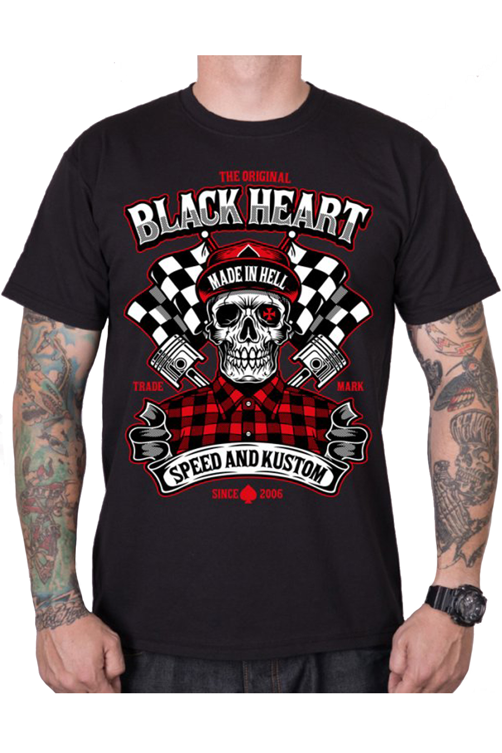 Speed and Kustom Skull US-Car Totenkopf Black Heart T-Shirt