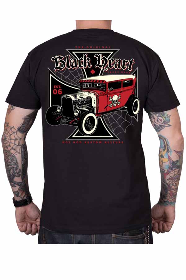 Red Devil Hot Rod Iron Cross US-Car Rockabilly Black Heart T-Shirt