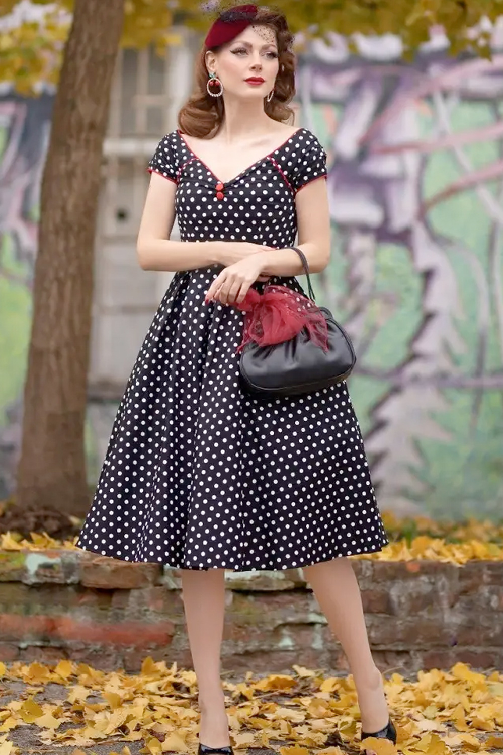 50er Jahre retro Punkte Petticoatkleid Polka Dots Kleid schwarz