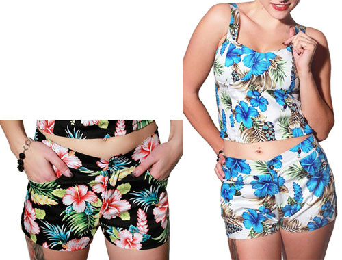 Tolle Retro Hibiskus PIN UP HAWAII Flower Hot Pants Hose Shorts