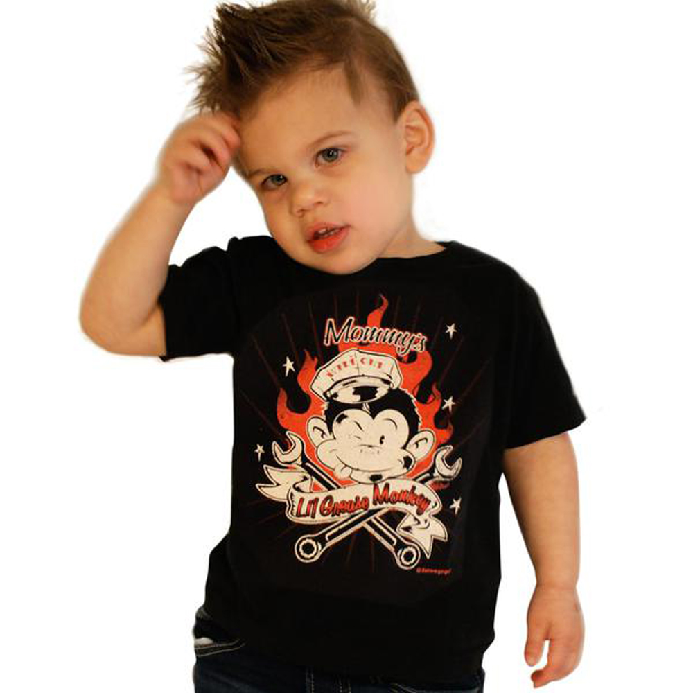 Kids 50er rockabilly "Lil Grease Monkey" Kinder Baby T-shirt schwarz