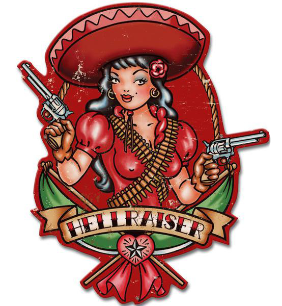 HELLRAISER mexican pinup BLECHSCHILD rockabilly Gun Metallschild 43 cm