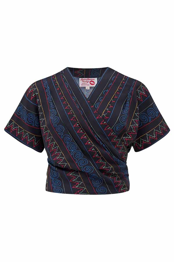 RocknRomance retro Wickel Bluse rockabilly Panama Stickerei Wickelbluse