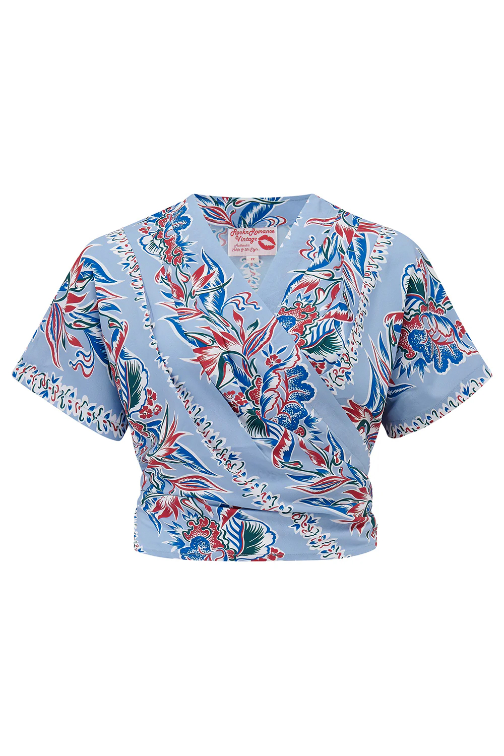 RocknRomance retro Wickel Bluse rockabilly Polynesische Blumen Wickelbluse