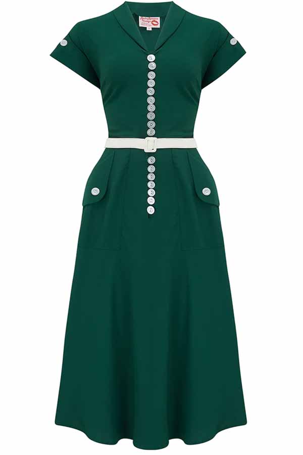 50er Jahre retro Hemdblusenkleid Vintage style Kleid grün