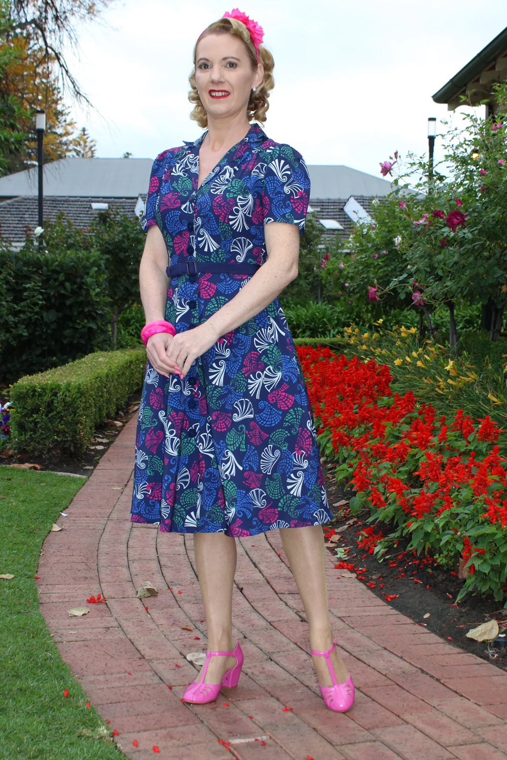 40er Jahre retro Hemdblusenkleid Polka Dots Vintage style Kleid Punkte - Bild 5 von 8
