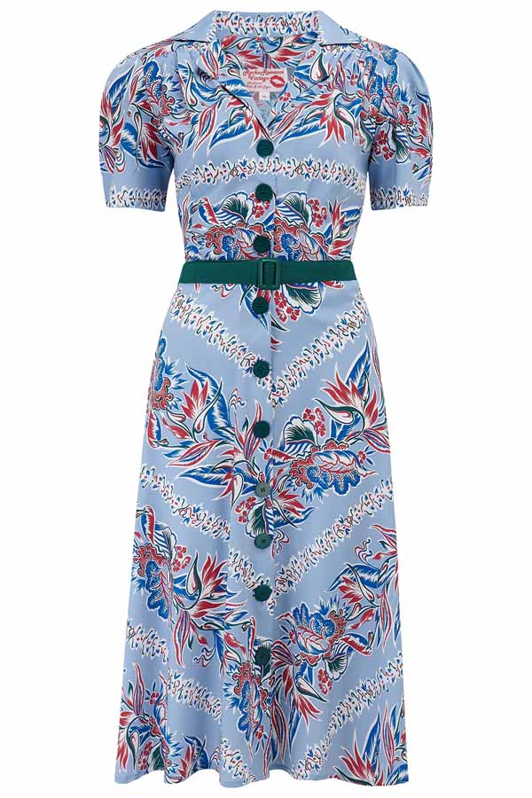 40er retro Hemdblusenkleid Polynesian Vintage Hawaii Blüten Kleid