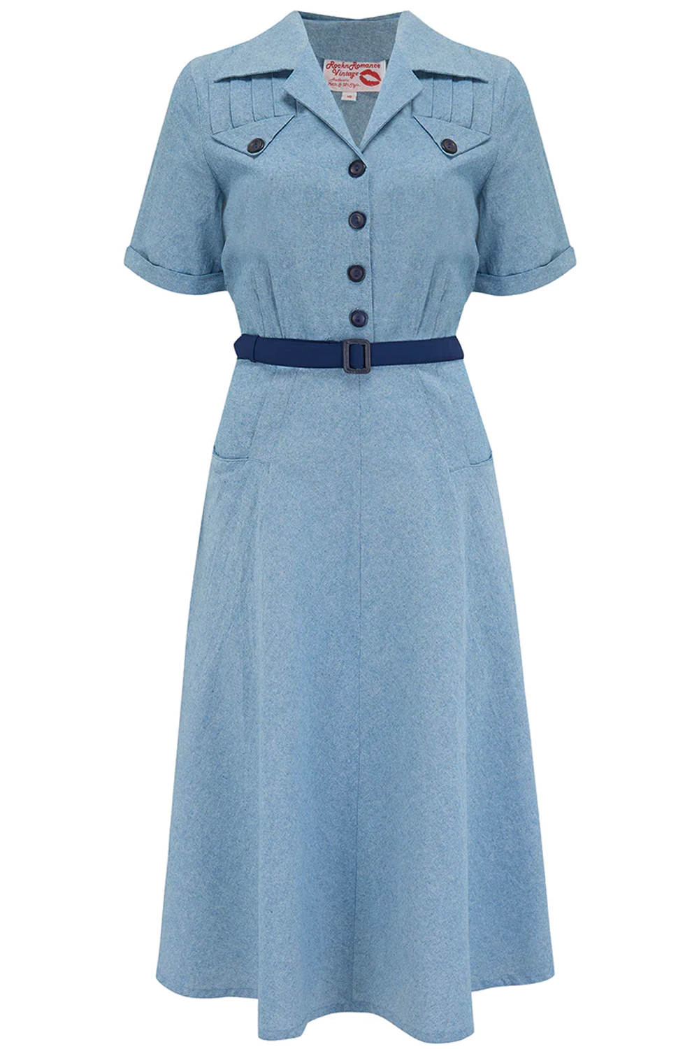 40er Jahre retro Hemdblusenkleid Denim Vintage style Jeans Kleid